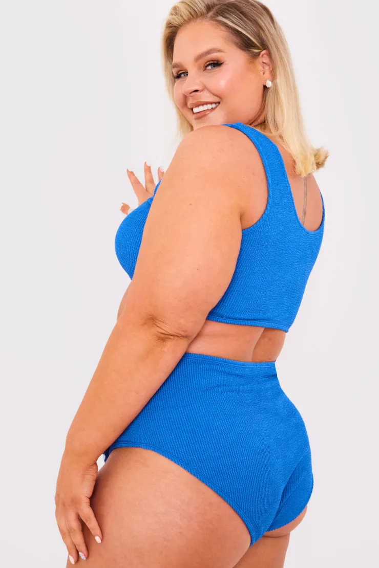 Sale Billie Faiers Controlled Textured Crinkle High Leg Bikini Bottoms Blue