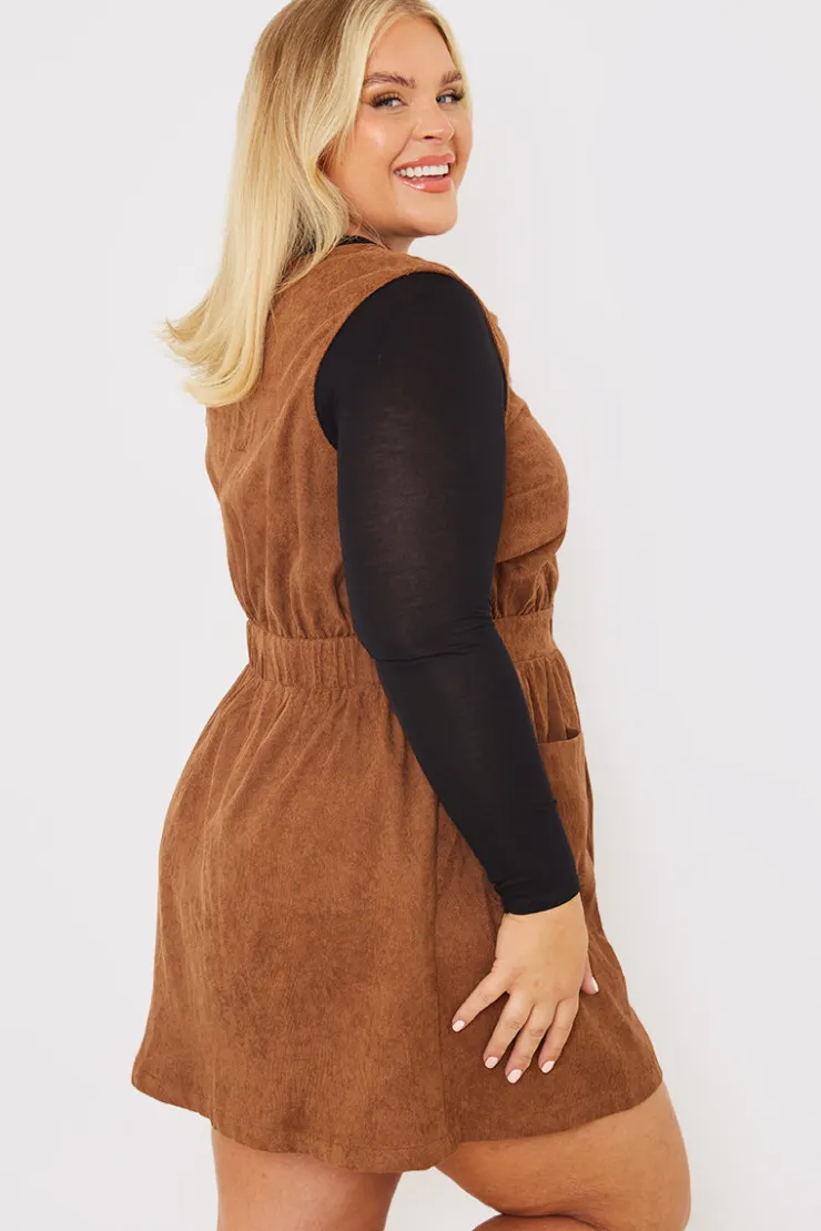 Best In the Style Corduroy Pinafore Dress Brown