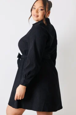 Best In the Style Corduroy Shirt Dress Black