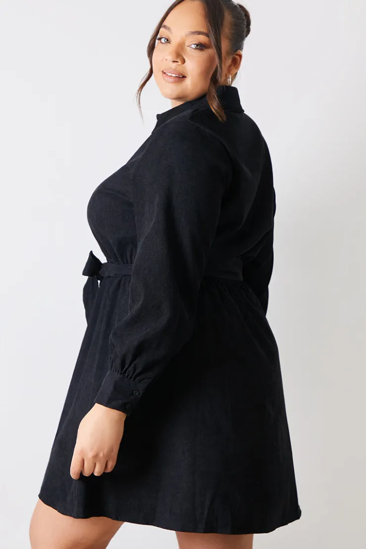Best In the Style Corduroy Shirt Dress Black