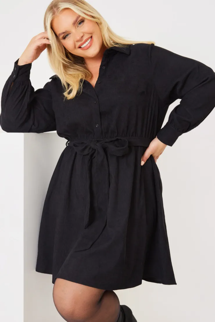 Best In the Style Corduroy Shirt Dress Black
