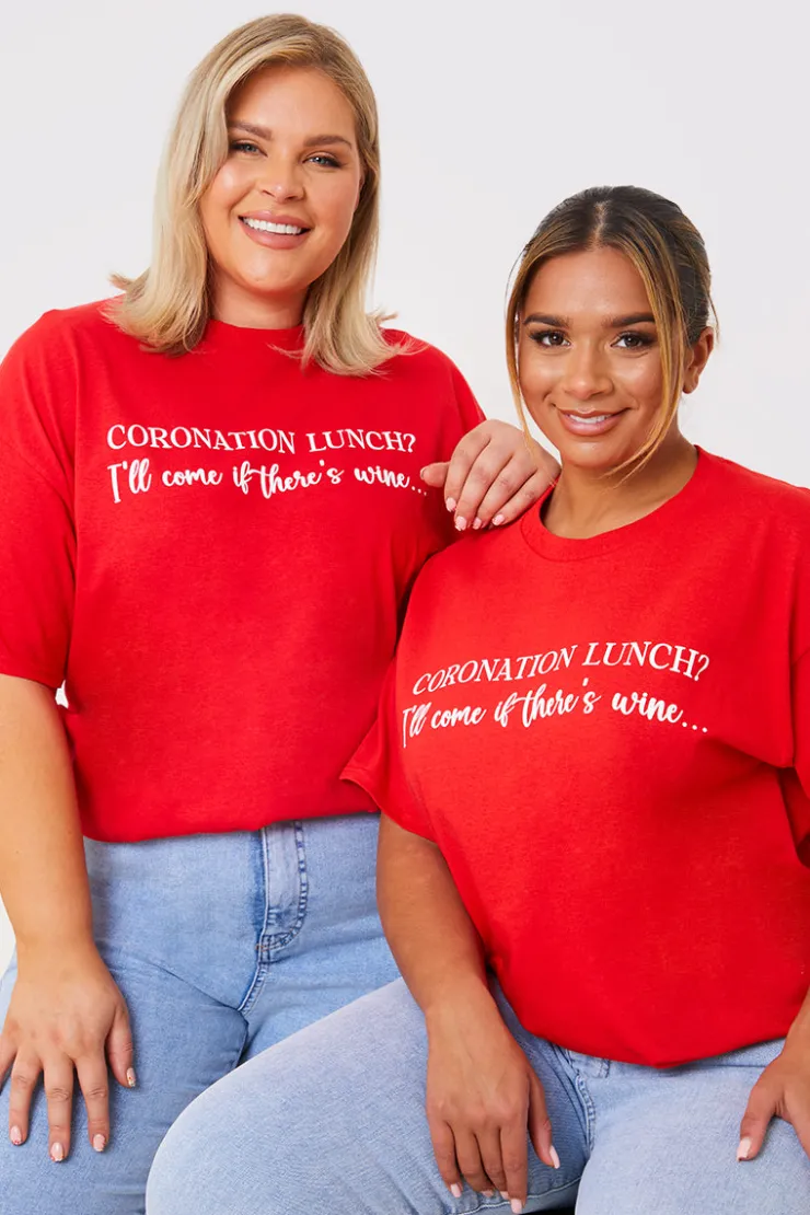 Sale In The Style Coronation Lunch Slogan T-Shirt Red