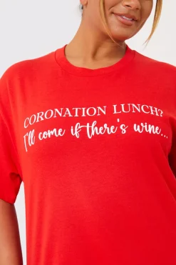 Sale In The Style Coronation Lunch Slogan T-Shirt Red