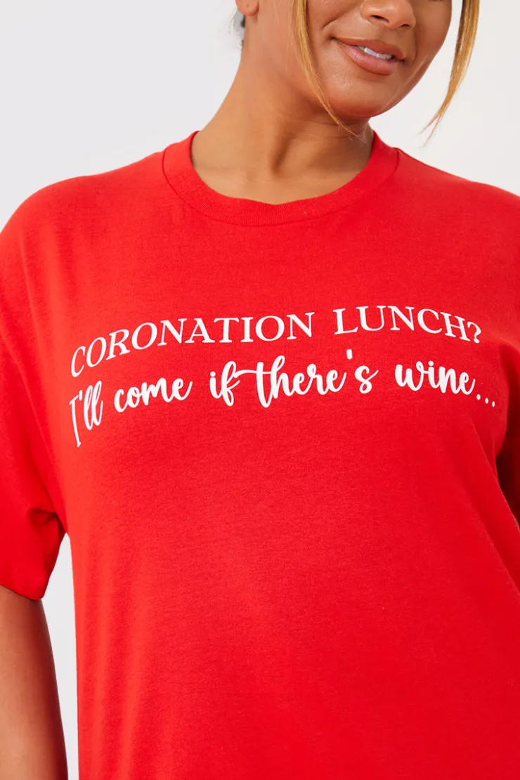 Sale In The Style Coronation Lunch Slogan T-Shirt Red
