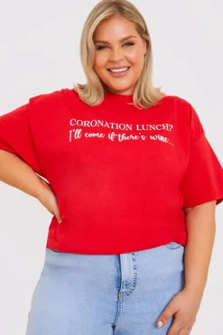 Sale In The Style Coronation Lunch Slogan T-Shirt Red