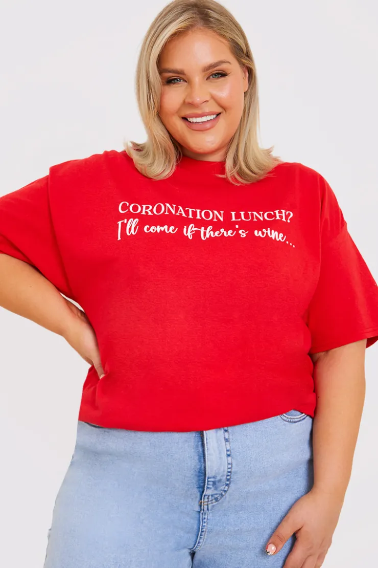 Sale In The Style Coronation Lunch Slogan T-Shirt Red