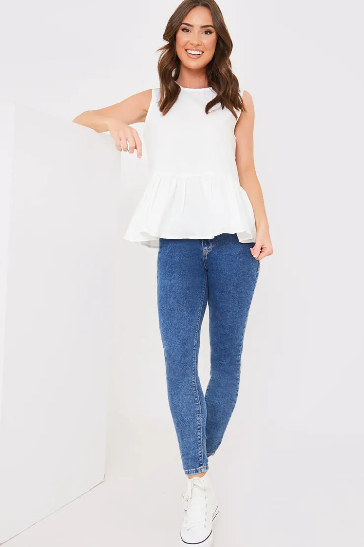 New In The Style Cotton Sleeveless Peplum Blouse