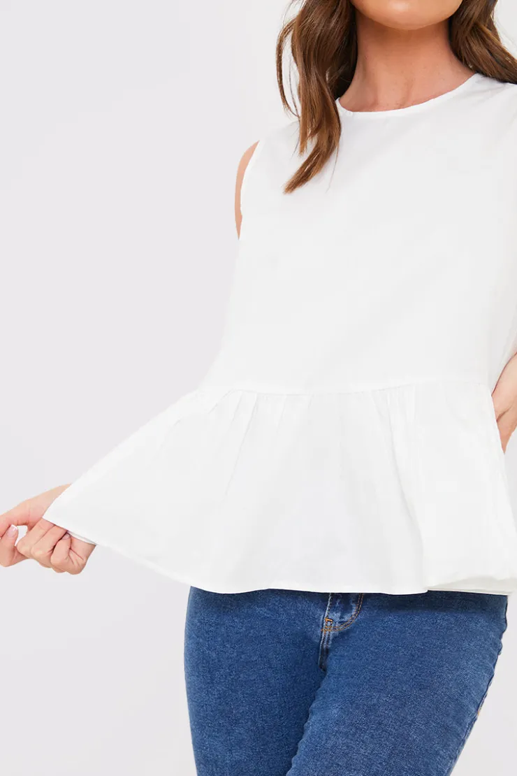 New In The Style Cotton Sleeveless Peplum Blouse