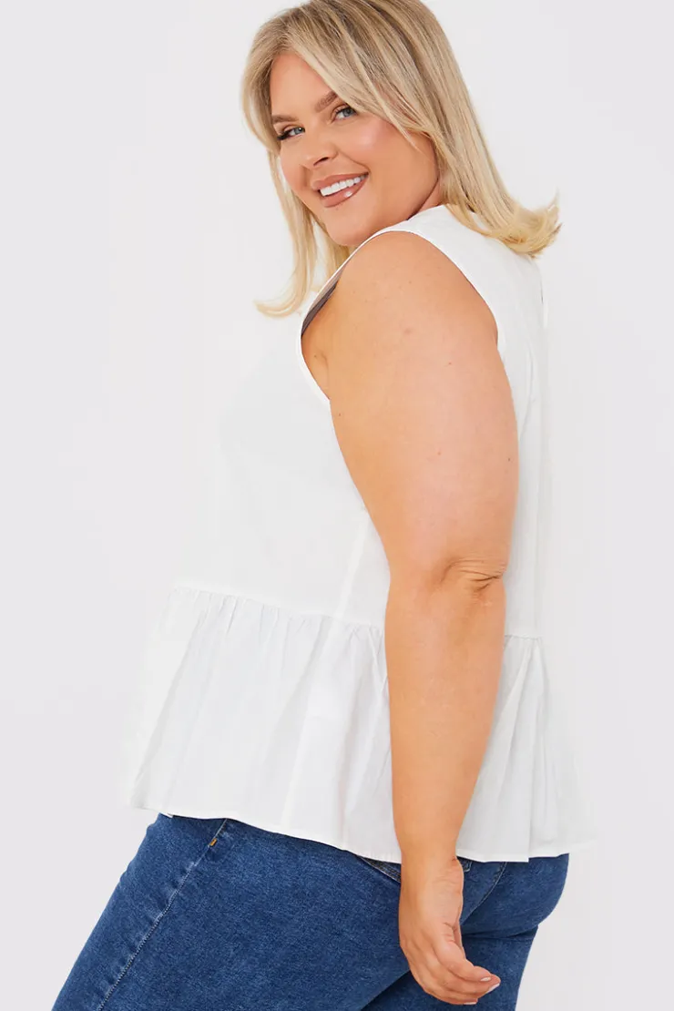 New In The Style Cotton Sleeveless Peplum Blouse