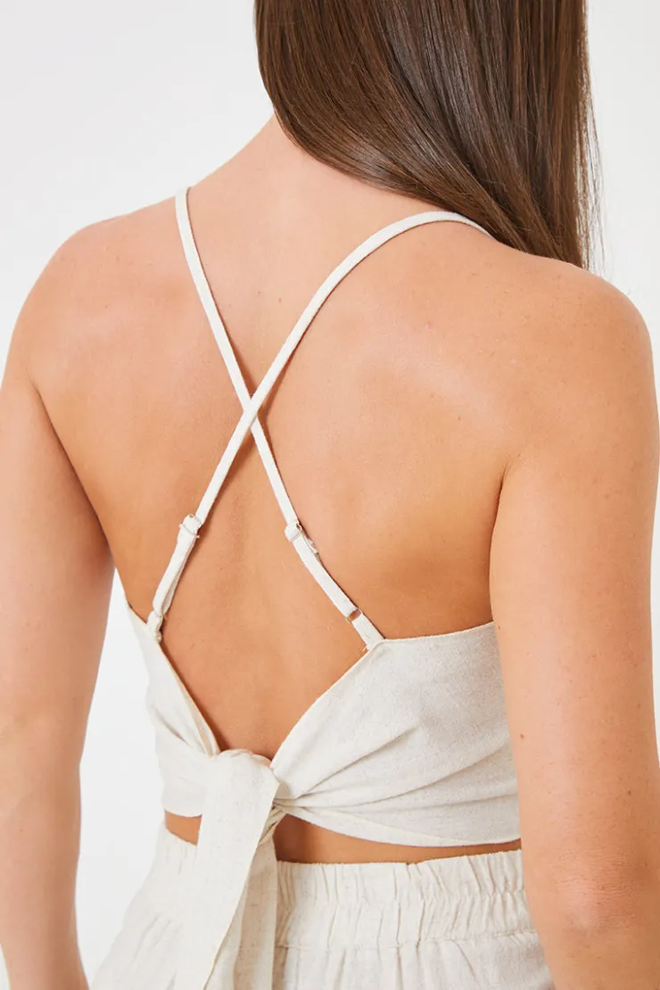 Clearance In The Style Cowl Cross Back Crop Top Stone
