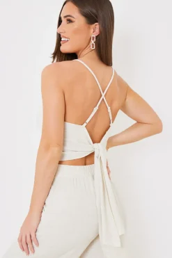 Clearance In The Style Cowl Cross Back Crop Top Stone
