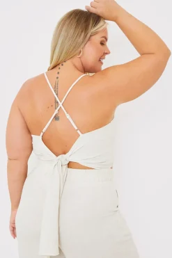Clearance In The Style Cowl Cross Back Crop Top Stone