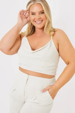 Clearance In The Style Cowl Cross Back Crop Top Stone