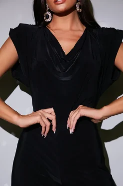 Hot In the Style Cowl Neck Double Slinky Jumpsuit Black