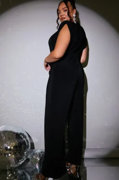Hot In the Style Cowl Neck Double Slinky Jumpsuit Black
