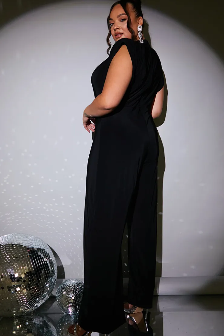 Hot In the Style Cowl Neck Double Slinky Jumpsuit Black