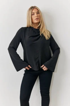 Clearance In the Style Cowl Neck Draped Blouse Black