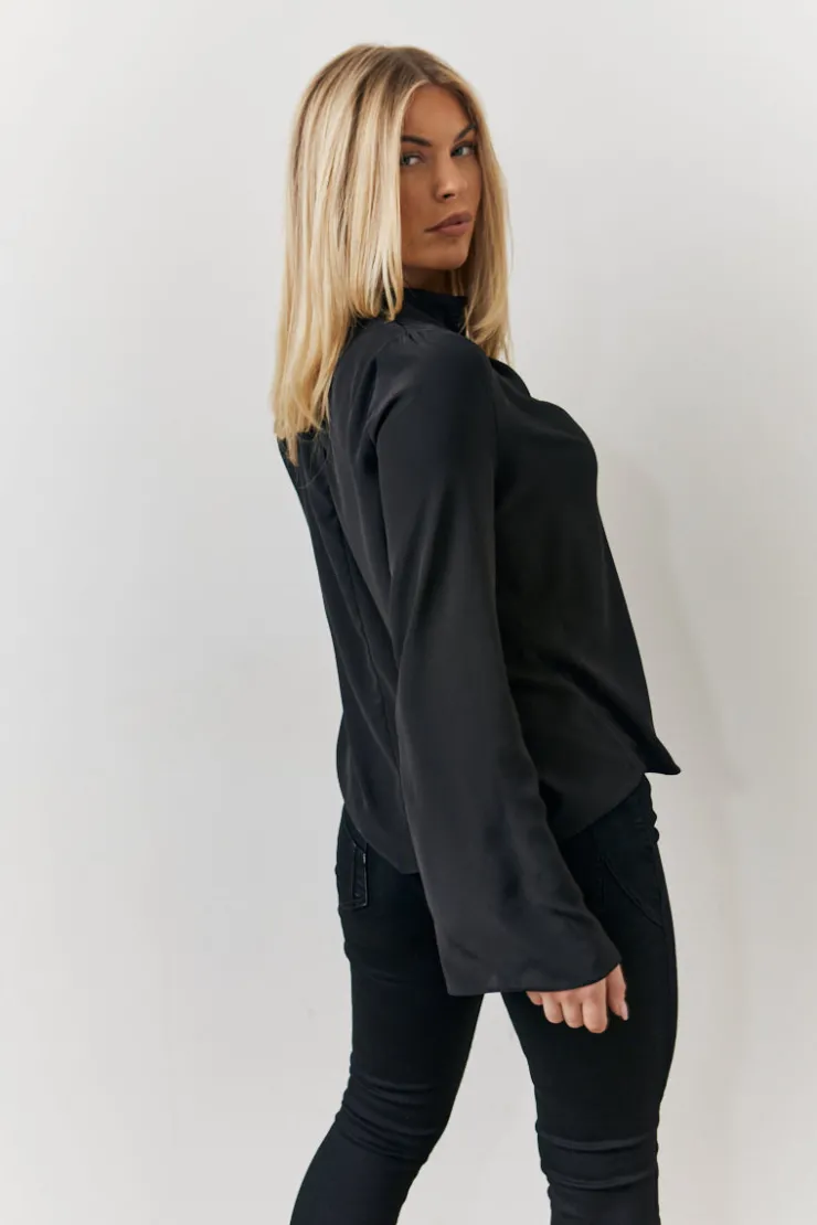 Clearance In the Style Cowl Neck Draped Blouse Black