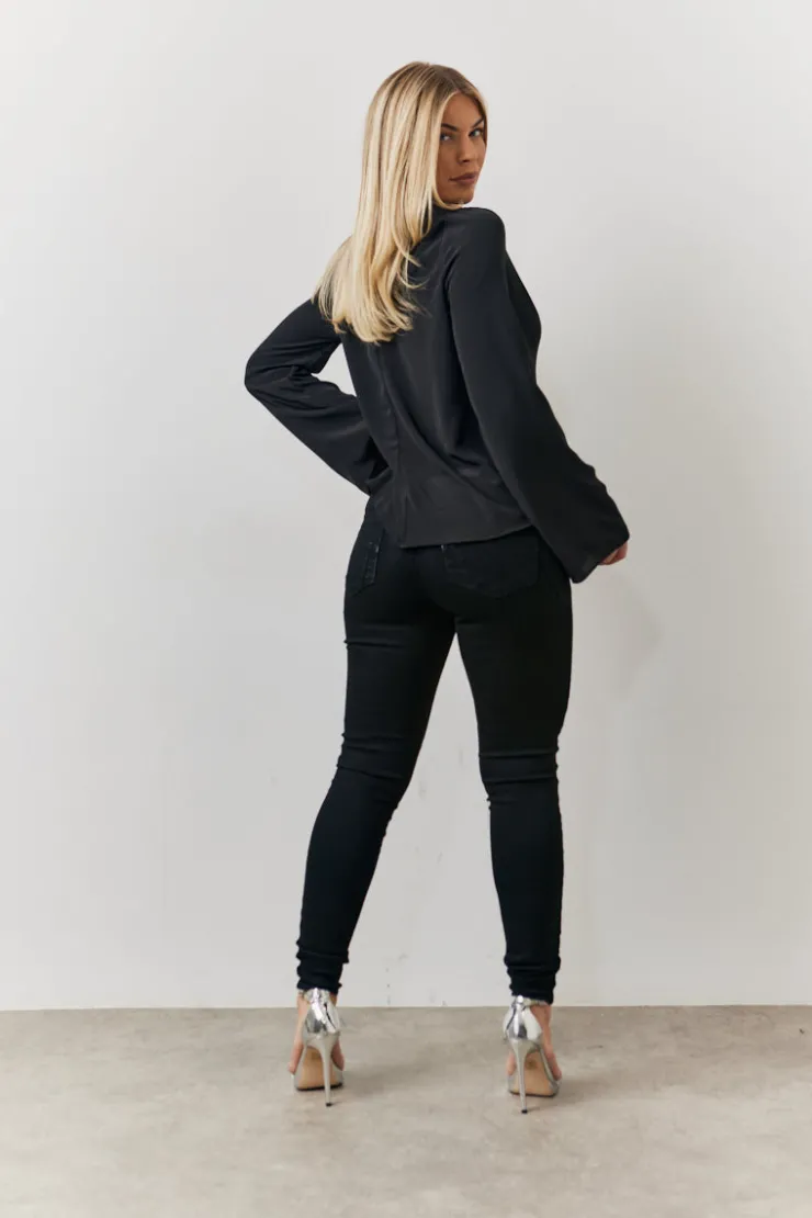 Clearance In the Style Cowl Neck Draped Blouse Black