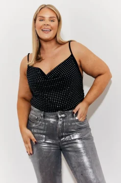 Discount In the Style Cowl Neck Hotfix Camisole Top Black