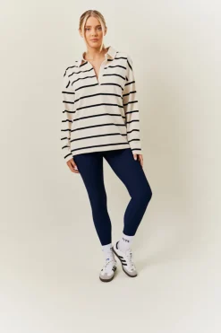 Best In The Style Cream & Black 90's Stripe Long Sleeve Rugby Shirt Multi