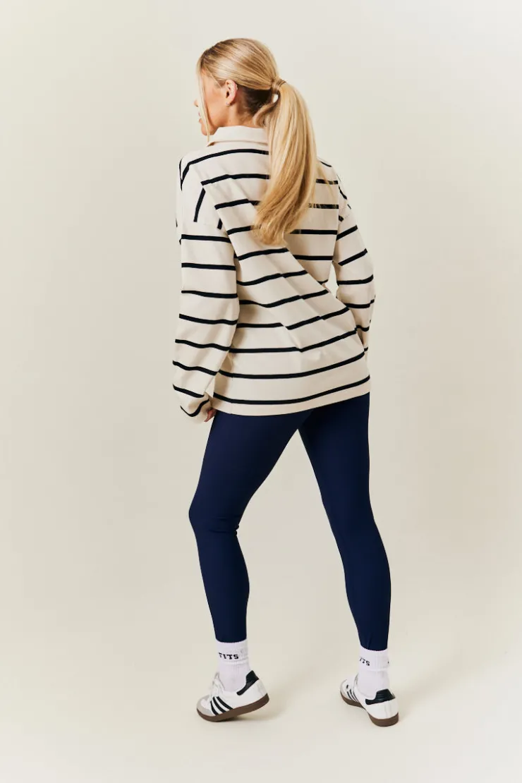 Best In The Style Cream & Black 90's Stripe Long Sleeve Rugby Shirt Multi