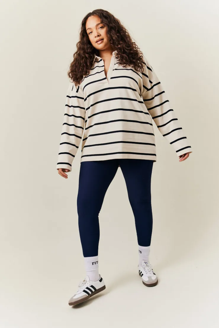 Best In The Style Cream & Black 90's Stripe Long Sleeve Rugby Shirt Multi