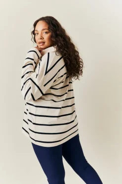 Best In The Style Cream & Black 90's Stripe Long Sleeve Rugby Shirt Multi