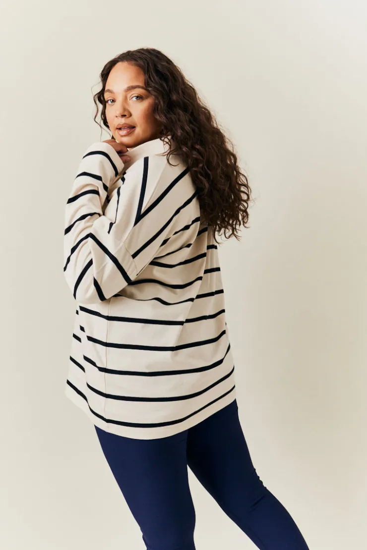 Best In The Style Cream & Black 90's Stripe Long Sleeve Rugby Shirt Multi