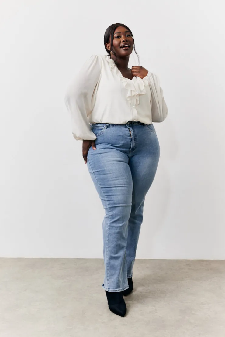 Outlet In the Style Button Front Frill Bodysuit Cream