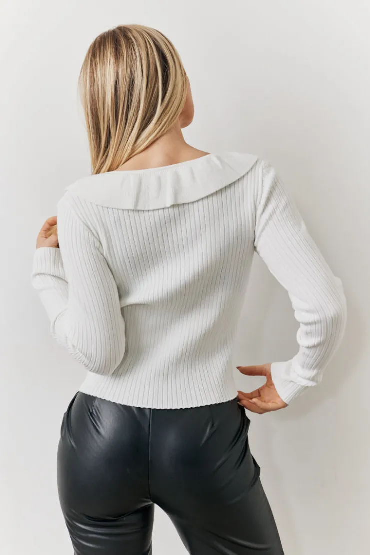 In The Style Frill Detail Knitted Top Cream