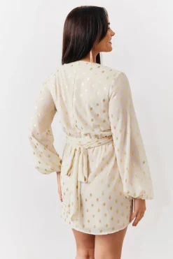Sale In the Style Gold Fleck Detail Belted Mini Dress Cream