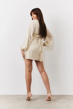 Sale In the Style Gold Fleck Detail Belted Mini Dress Cream