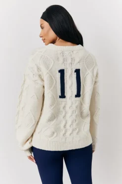Best Fits 90's Varsity Cable Knitted Sweater Cream