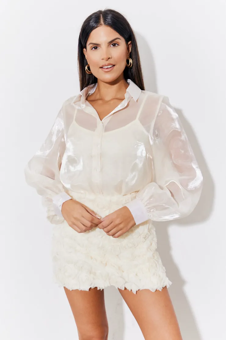 Clearance In the Style Shimmer Organza Shirt Cream