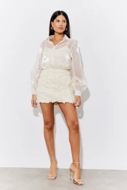 Clearance In the Style Shimmer Organza Shirt Cream