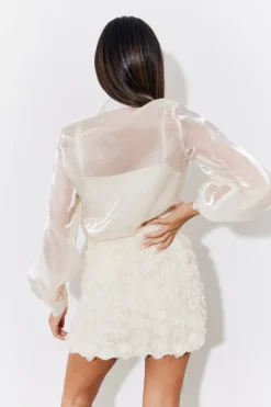 Clearance In the Style Shimmer Organza Shirt Cream