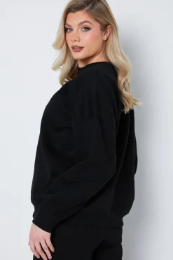 Sale Fits Crew Neck Fleecback Sweater Black