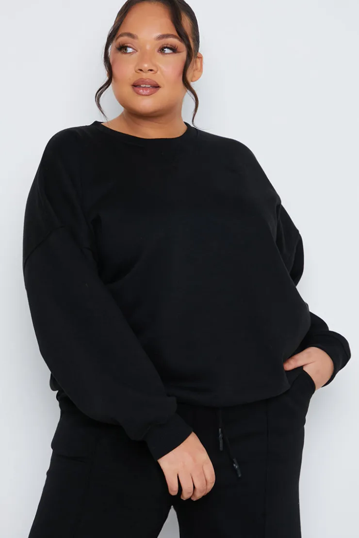 Sale Fits Crew Neck Fleecback Sweater Black