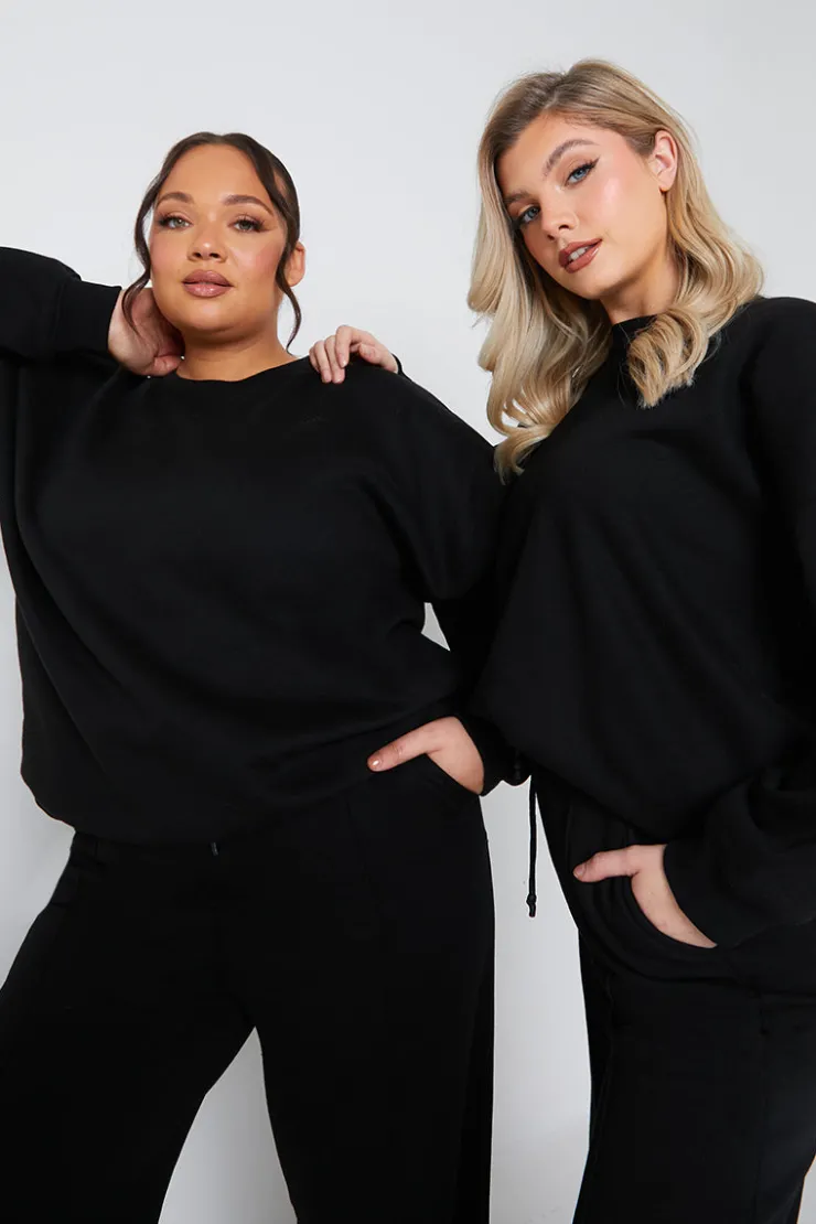 Sale Fits Crew Neck Fleecback Sweater Black