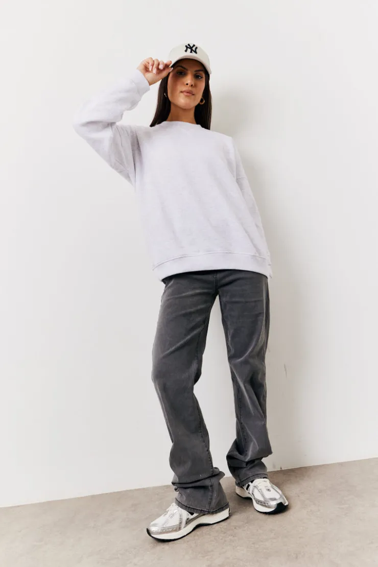 Hot Fits Crew Neck Fleeceback Sweater Grey