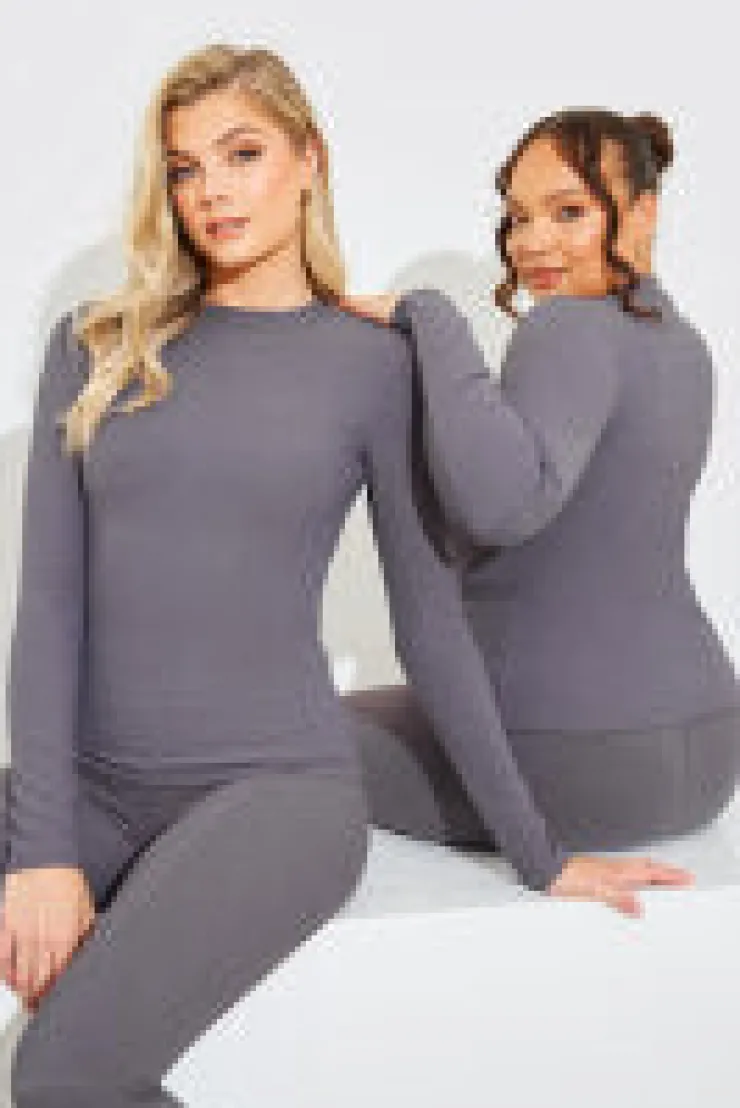 Discount In The Style Crew Neck Long Sleeve Rib Top