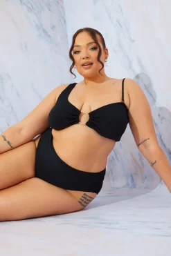 Clearance In the Style Crinkle High Leg Bikini Bottoms Black
