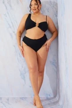 Clearance In the Style Crinkle High Leg Bikini Bottoms Black