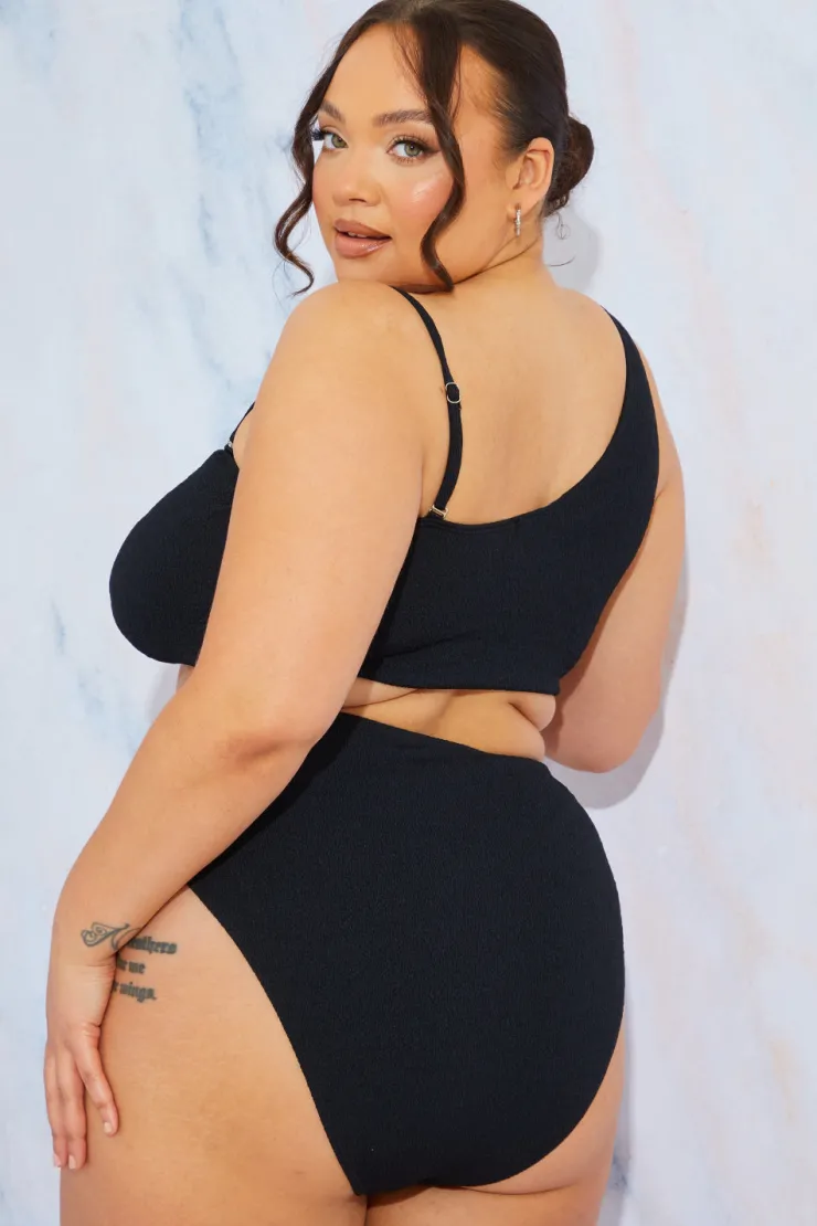 Clearance In the Style Crinkle High Leg Bikini Bottoms Black