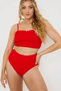 Online In the Style Crinkle High Waist Bikini Bottoms Red