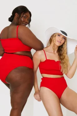 Online In the Style Crinkle High Waist Bikini Bottoms Red