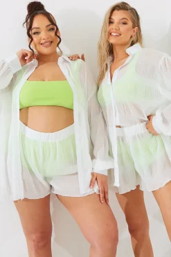 Clearance In The Style Crinkle High Waisted Floaty Shorts Cream