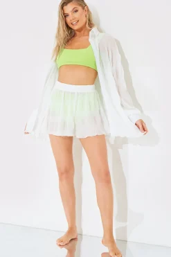 Clearance In The Style Crinkle High Waisted Floaty Shorts Cream