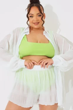 Clearance In The Style Crinkle High Waisted Floaty Shorts Cream